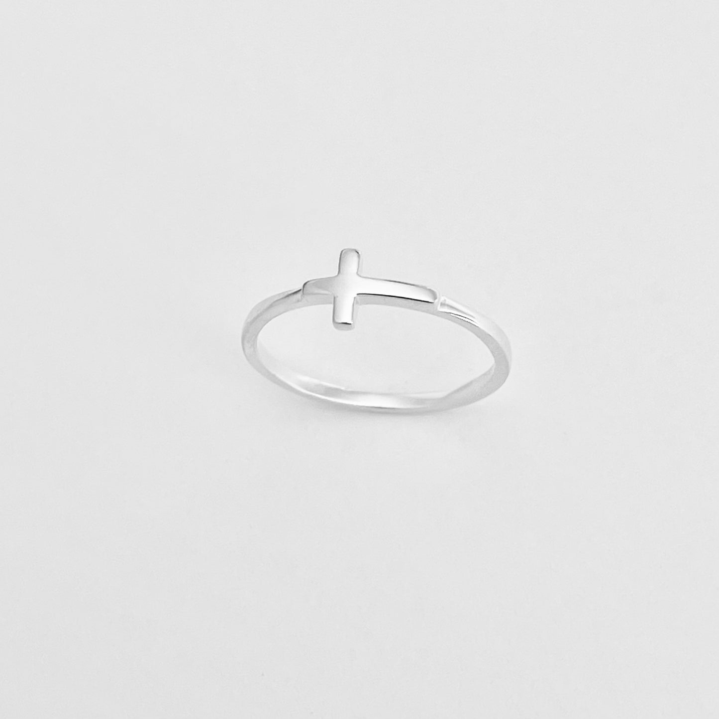 Sterling Silver Small High Polish Sideway Cross Ring, Minimalist Religious Jewelry