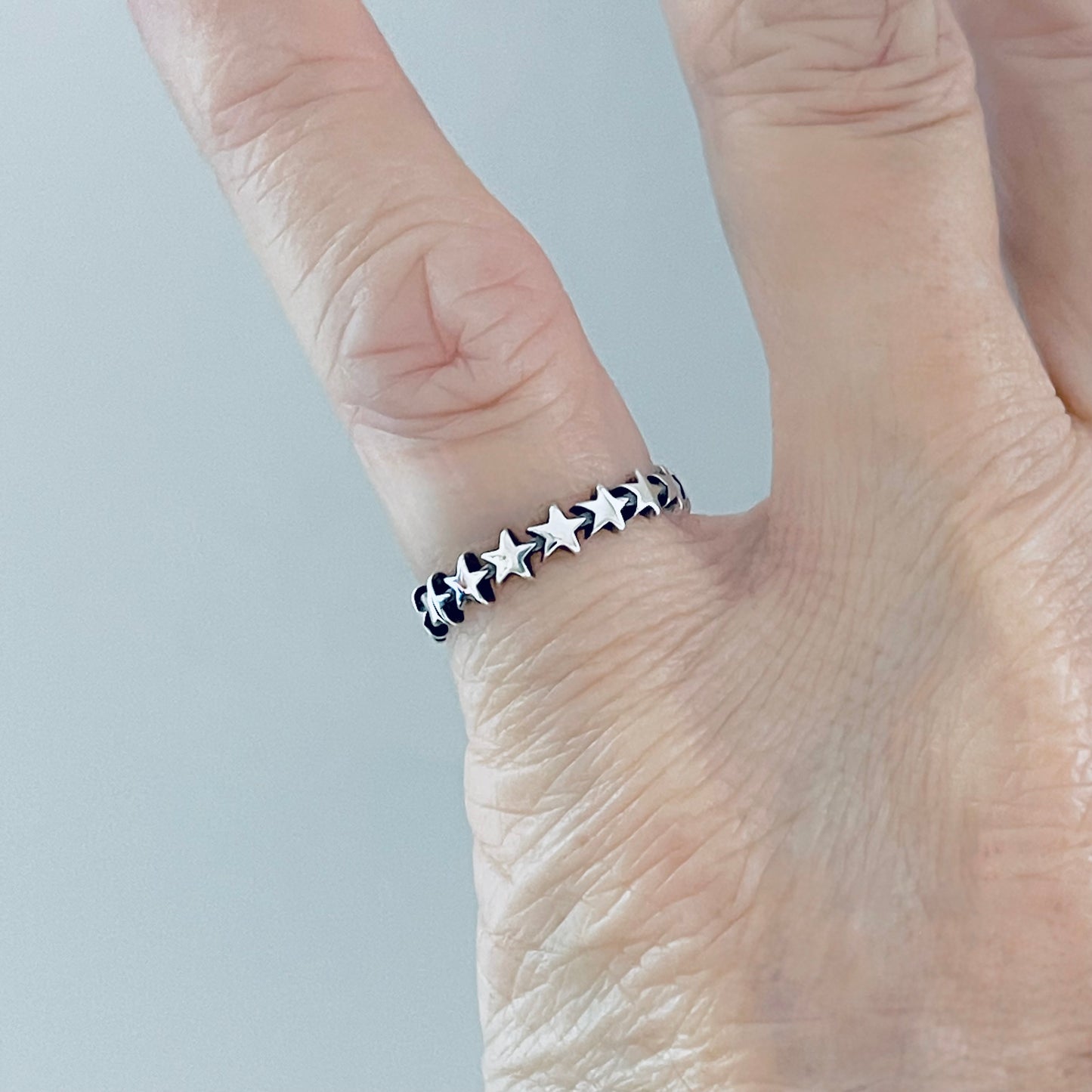 Sterling Silver Delicate Eternity Star Band Ring, Celestial Jewelry, Stackable Bands
