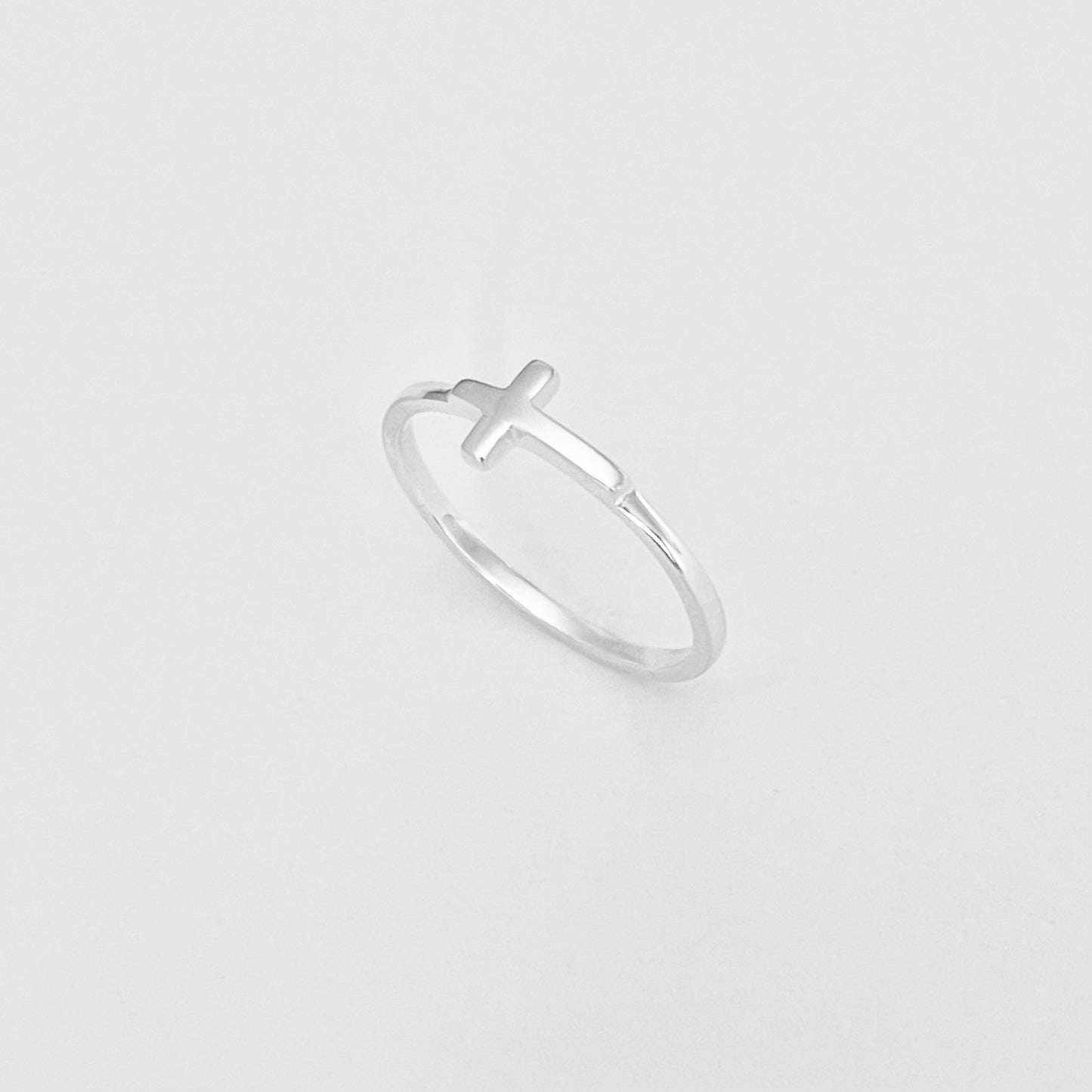 Sterling Silver Small High Polish Sideway Cross Ring, Minimalist Religious Jewelry