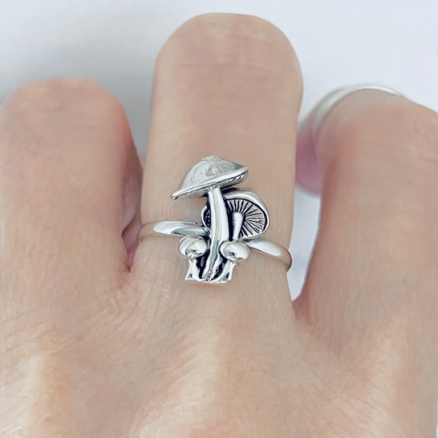 925 Sterling Silver Family of Four Mushroom Ring | Nature Tree of Life Silver Rings