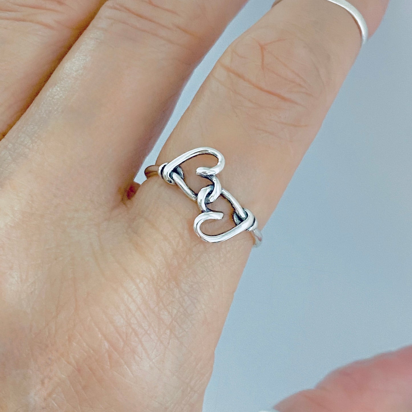 Sterling Silver Double Wire Heart Ring | Forever Connected Love, Minimalist Silver Rings