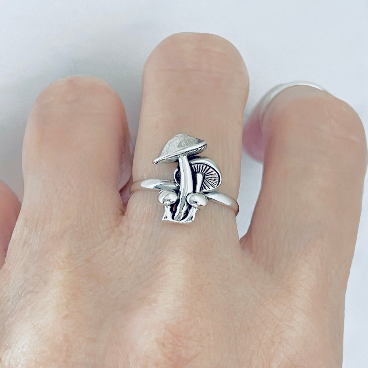 925 Sterling Silver Family of Four Mushroom Ring | Nature Tree of Life Silver Rings
