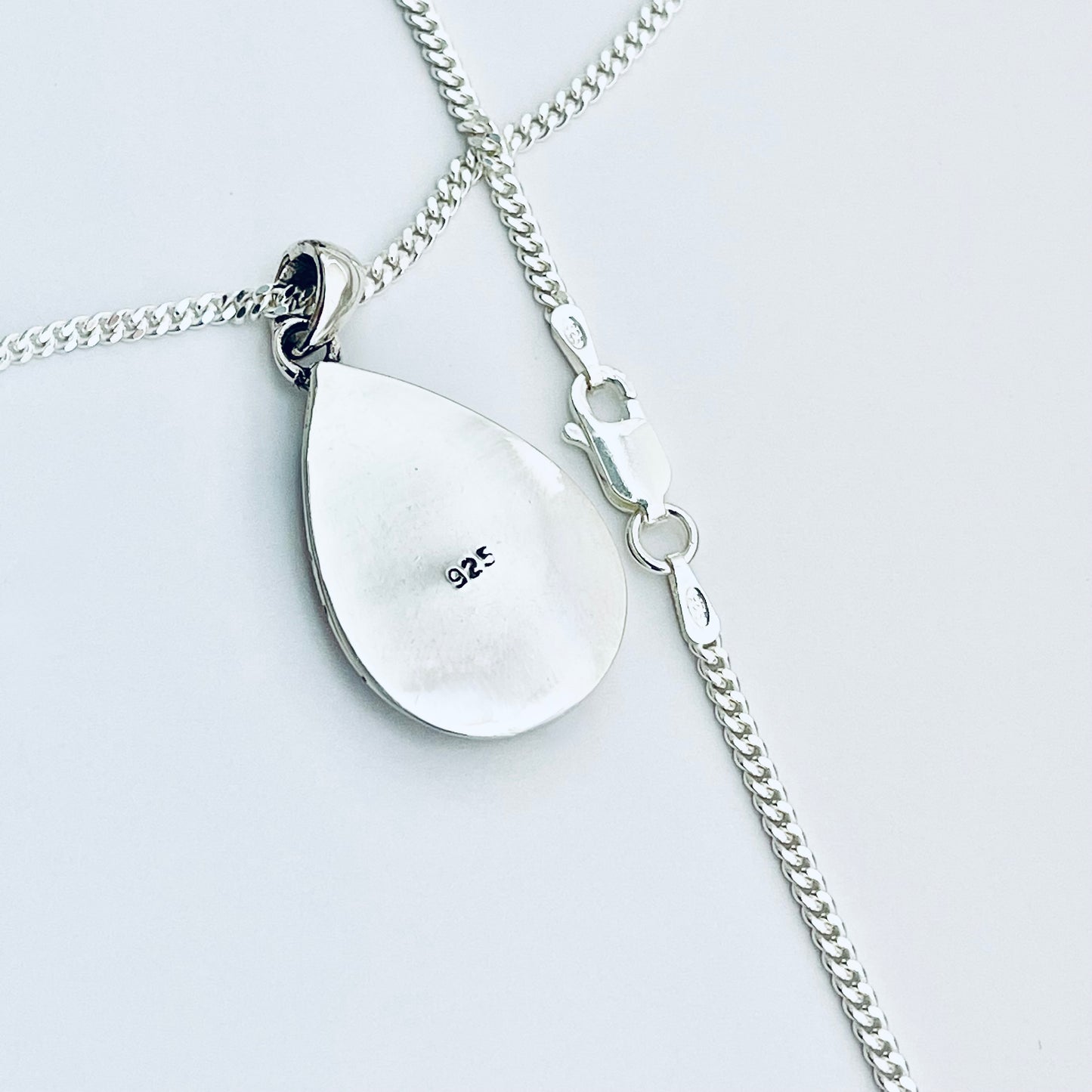 Sterling Silver Large Teardrop Turquoise Necklace | Pear Shape Stone Silver Pendant Chain