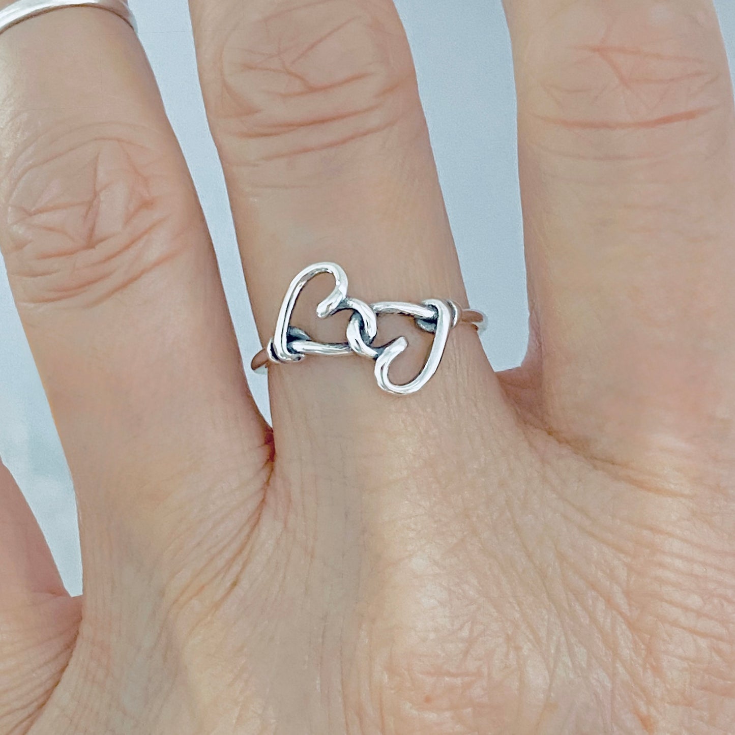 Sterling Silver Double Wire Heart Ring | Forever Connected Love, Minimalist Silver Rings