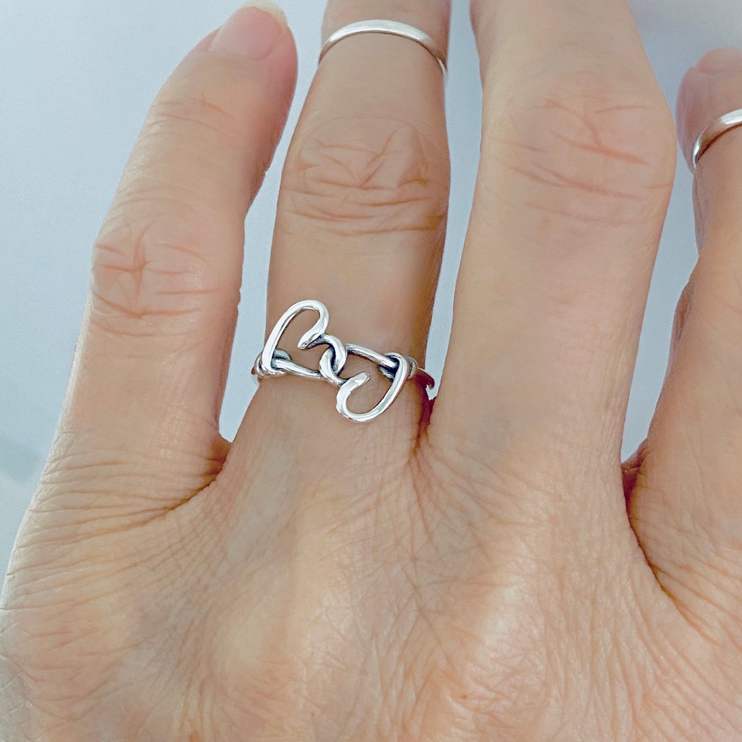 Sterling Silver Double Wire Heart Ring | Forever Connected Love, Minimalist Silver Rings