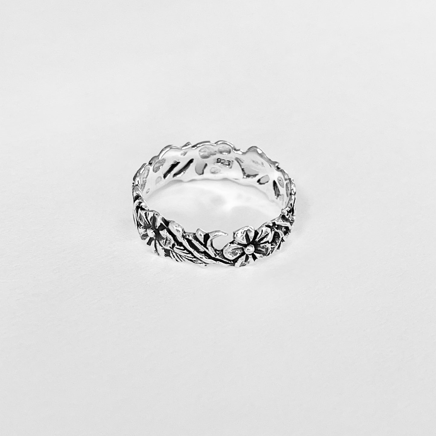 Sterling Silver Delicate Plumeria Flower and Leaf Band Ring, Hawaii Flowers, Silver Bands