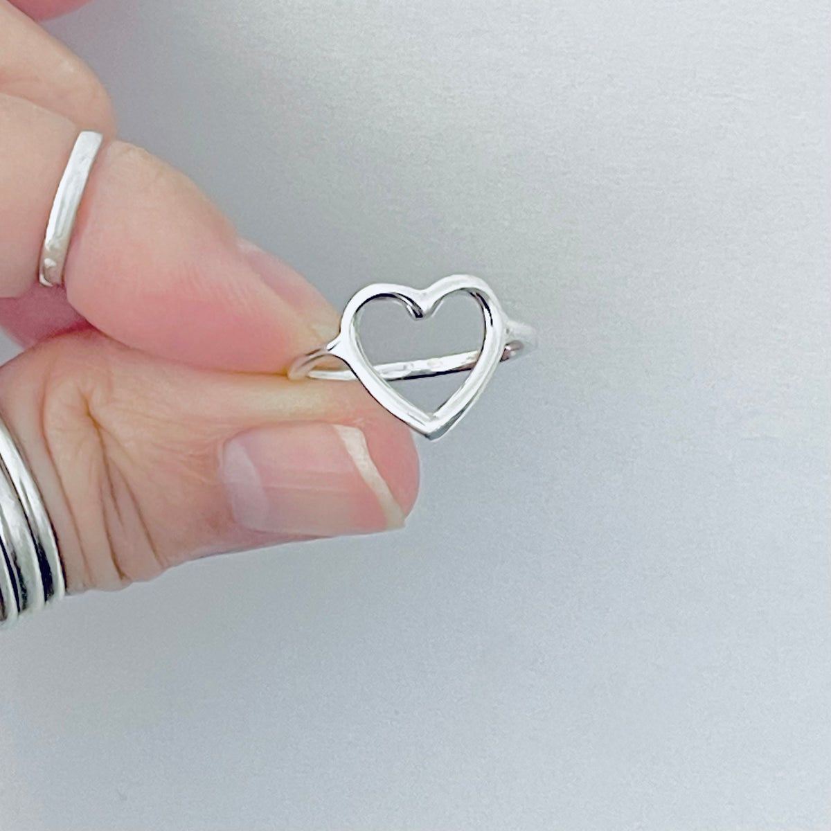 Sterling Silver Open Heart Ring – Dainty Love Statement Rings