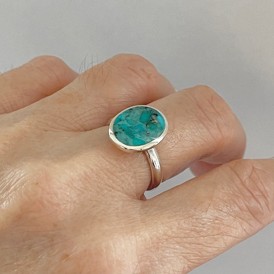 Sterling Silver Oval Solitaire Genuine Turquoise Ring, Statement Rings