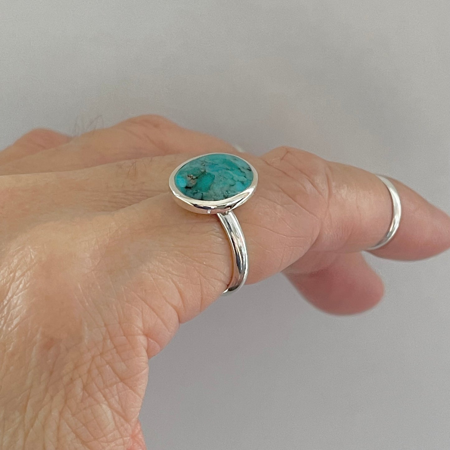 Sterling Silver Oval Solitaire Genuine Turquoise Ring, Statement Rings