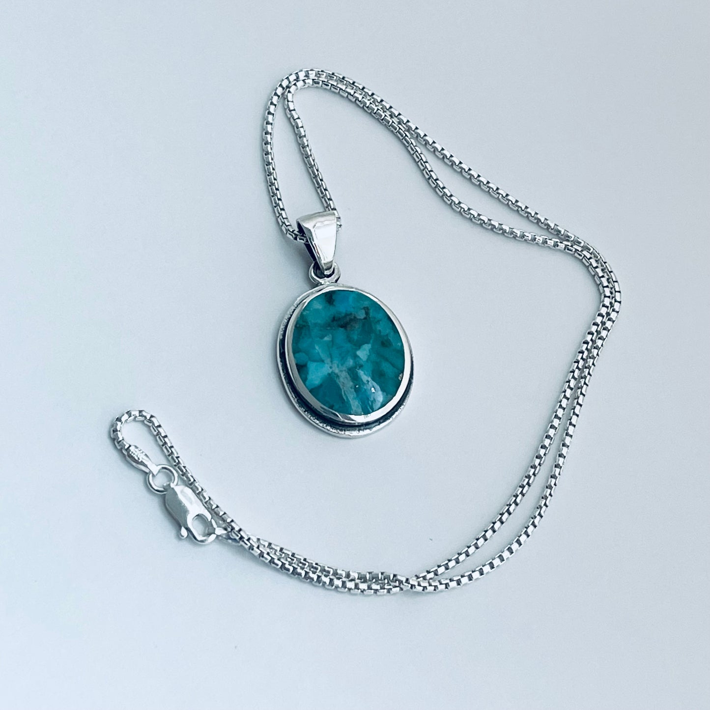 Sterling Silver Large Round Genuine Turquoise Necklace, Silver Necklaces, Stone Chains