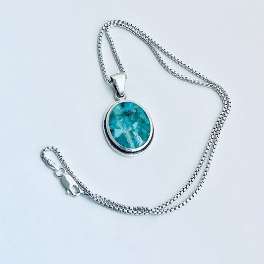 Sterling Silver Large Round Genuine Turquoise Necklace – Boho Statement Stone Silver Pendant Chain