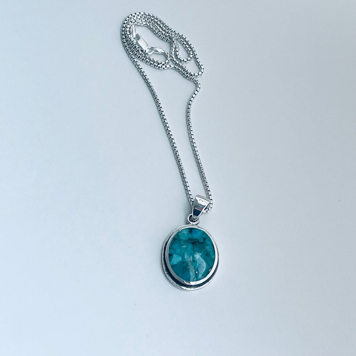 Sterling Silver Large Round Genuine Turquoise Necklace, Silver Necklaces, Stone Chains