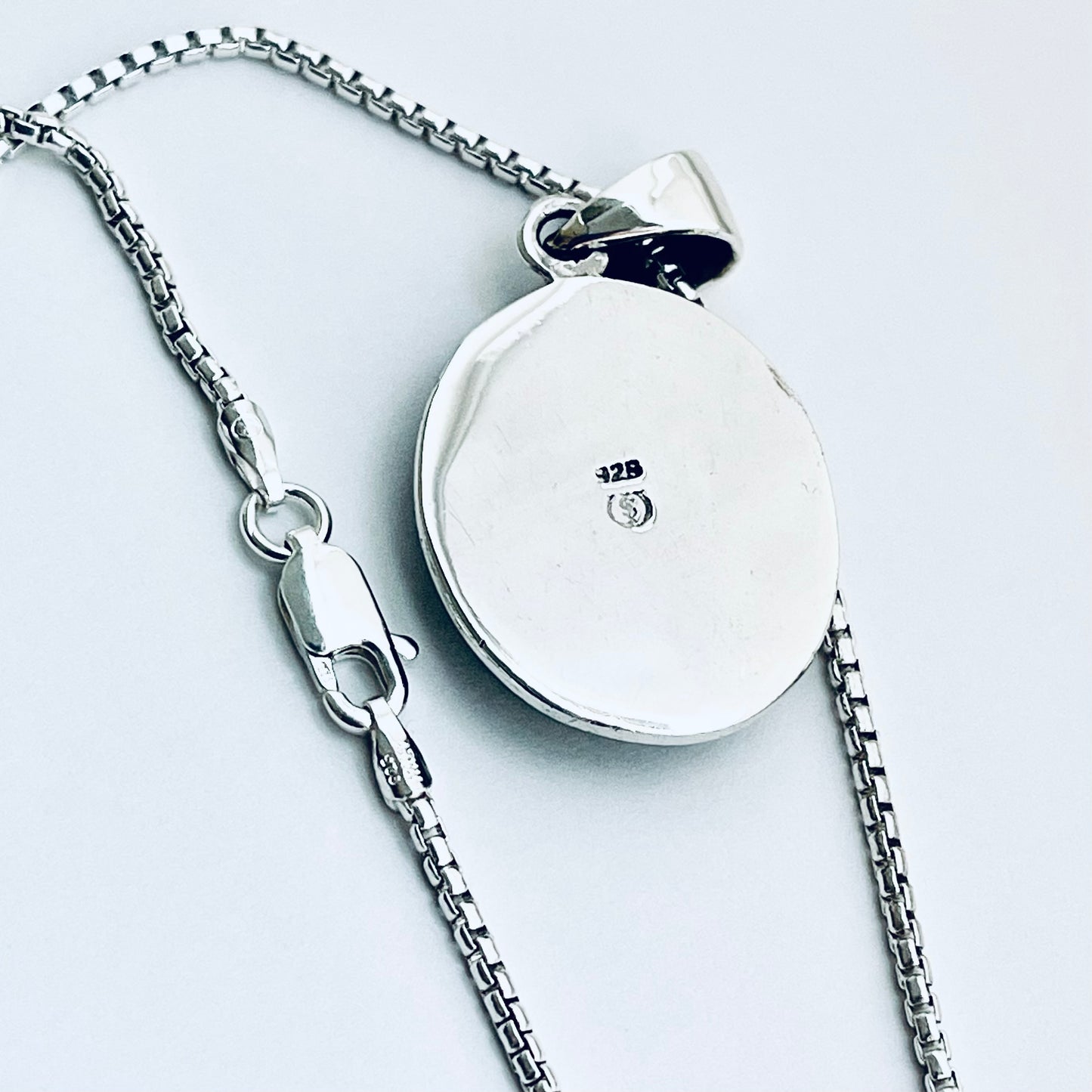 Sterling Silver Large Round Genuine Turquoise Necklace – Boho Statement Stone Silver Pendant Chain
