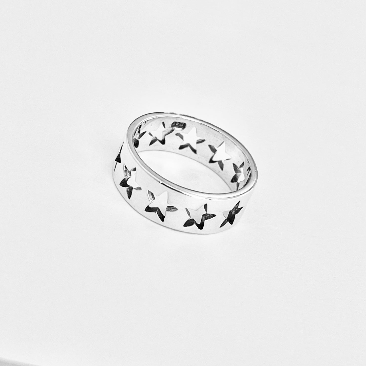 925 Sterling Silver Unisex Eternity Cut Out Star Ring, Stackable Wedding Bands, Celestial Jewelry