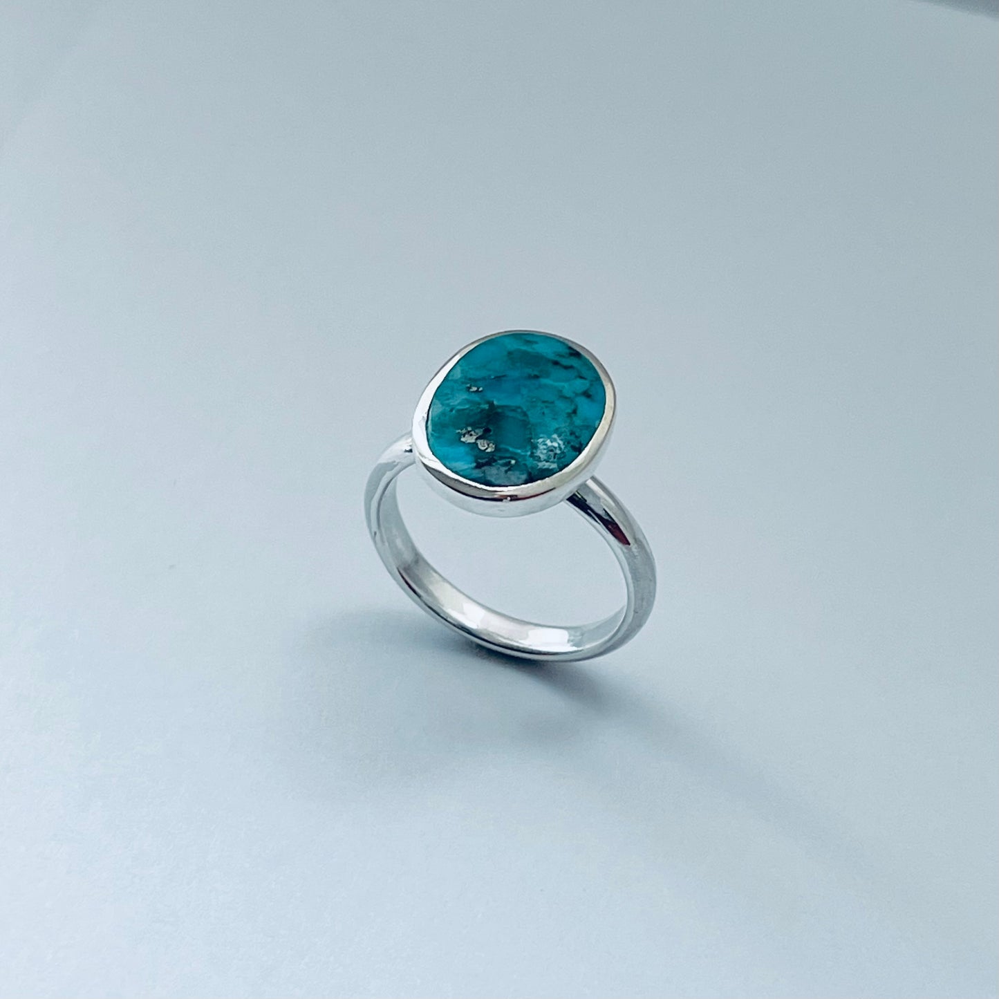 Sterling Silver Oval Solitaire Genuine Turquoise Ring, Statement Rings