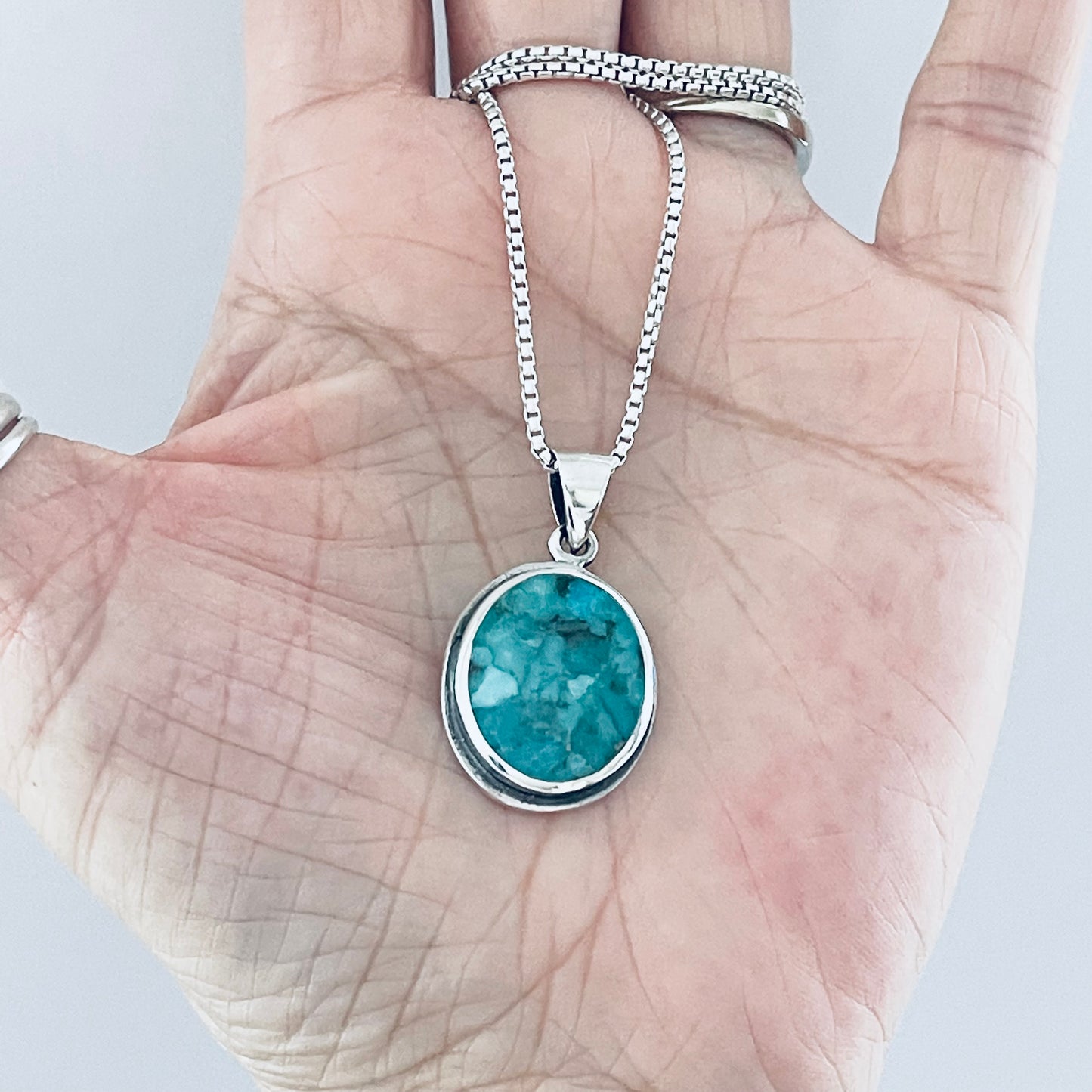 Sterling Silver Large Round Genuine Turquoise Necklace, Silver Necklaces, Stone Chains