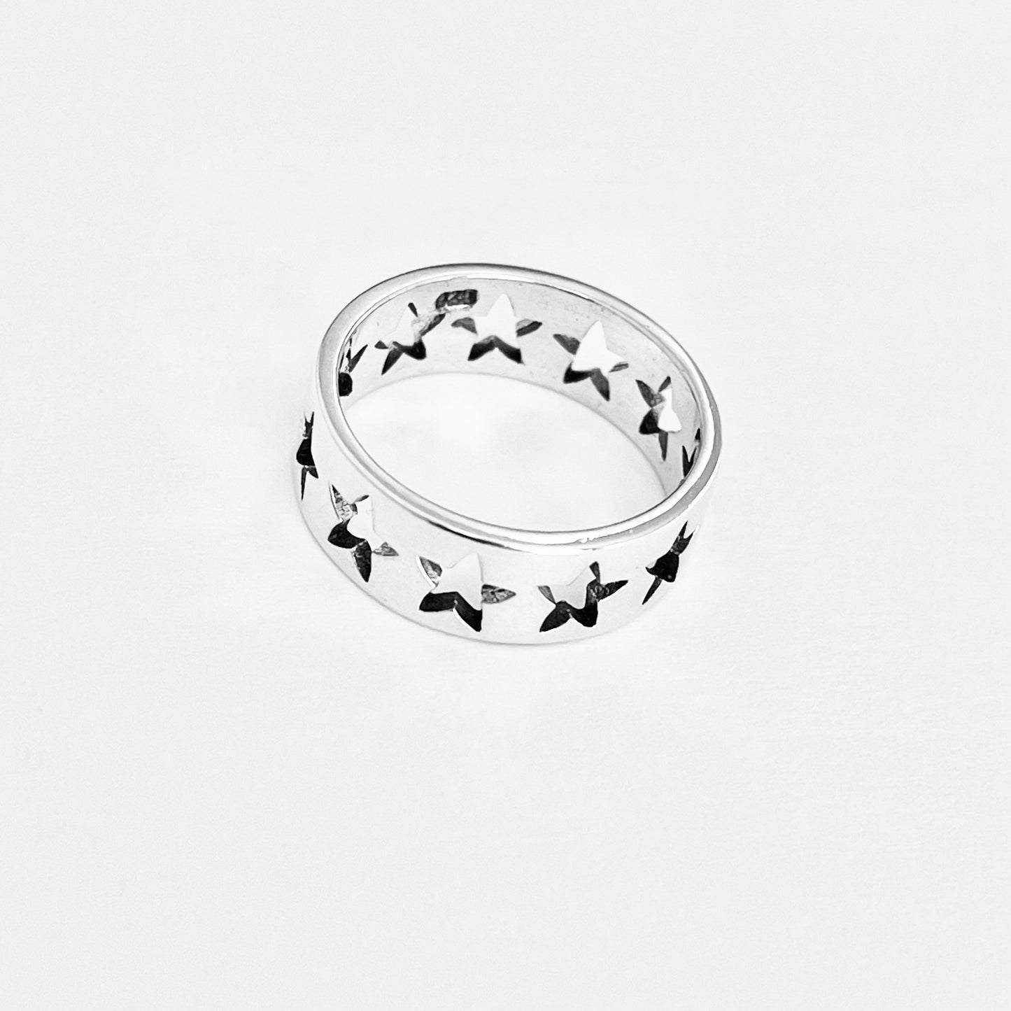 925 Sterling Silver Unisex Eternity Cut Out Star Ring, Stackable Wedding Bands, Celestial Jewelry
