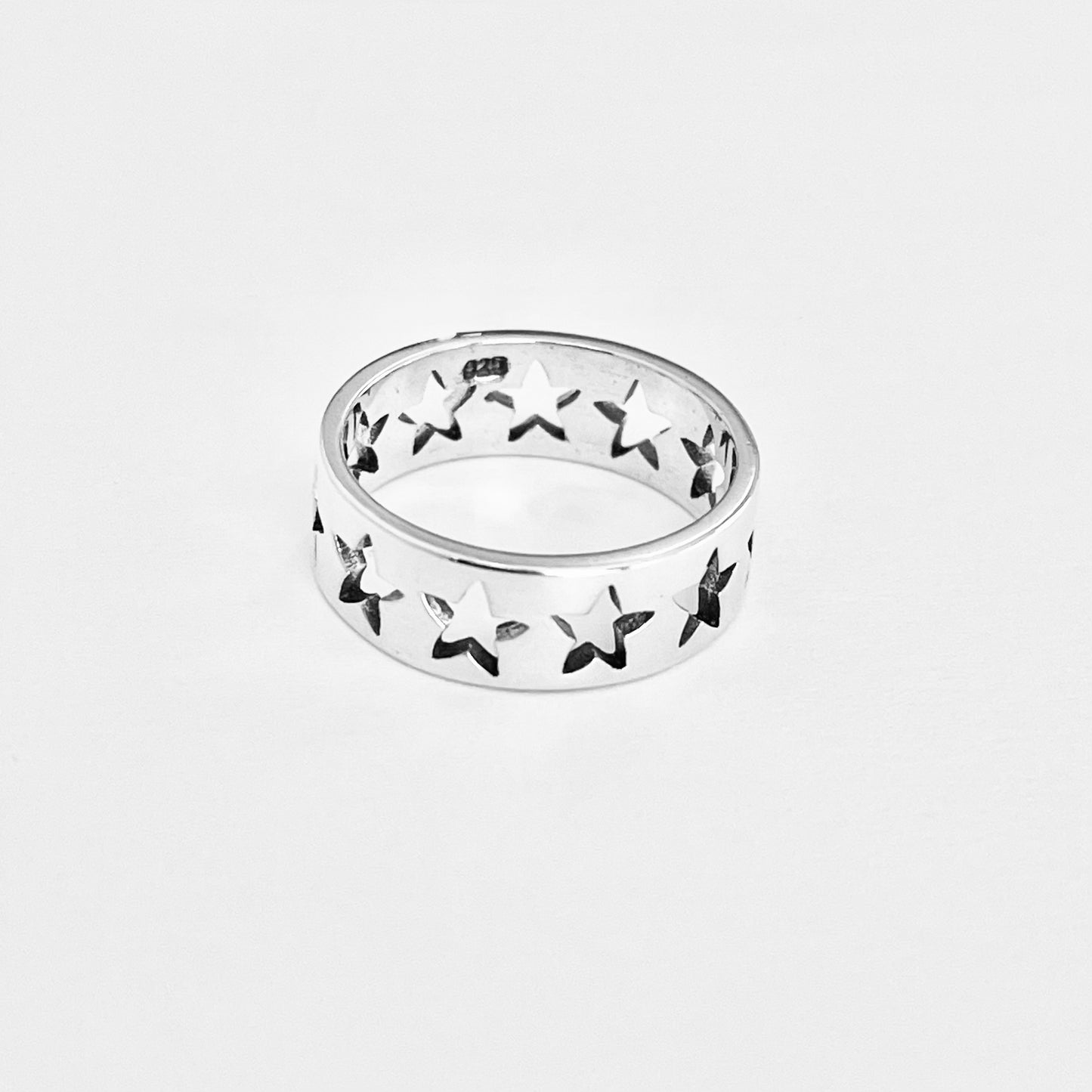 925 Sterling Silver Unisex Eternity Cut Out Star Ring, Stackable Wedding Bands, Celestial Jewelry
