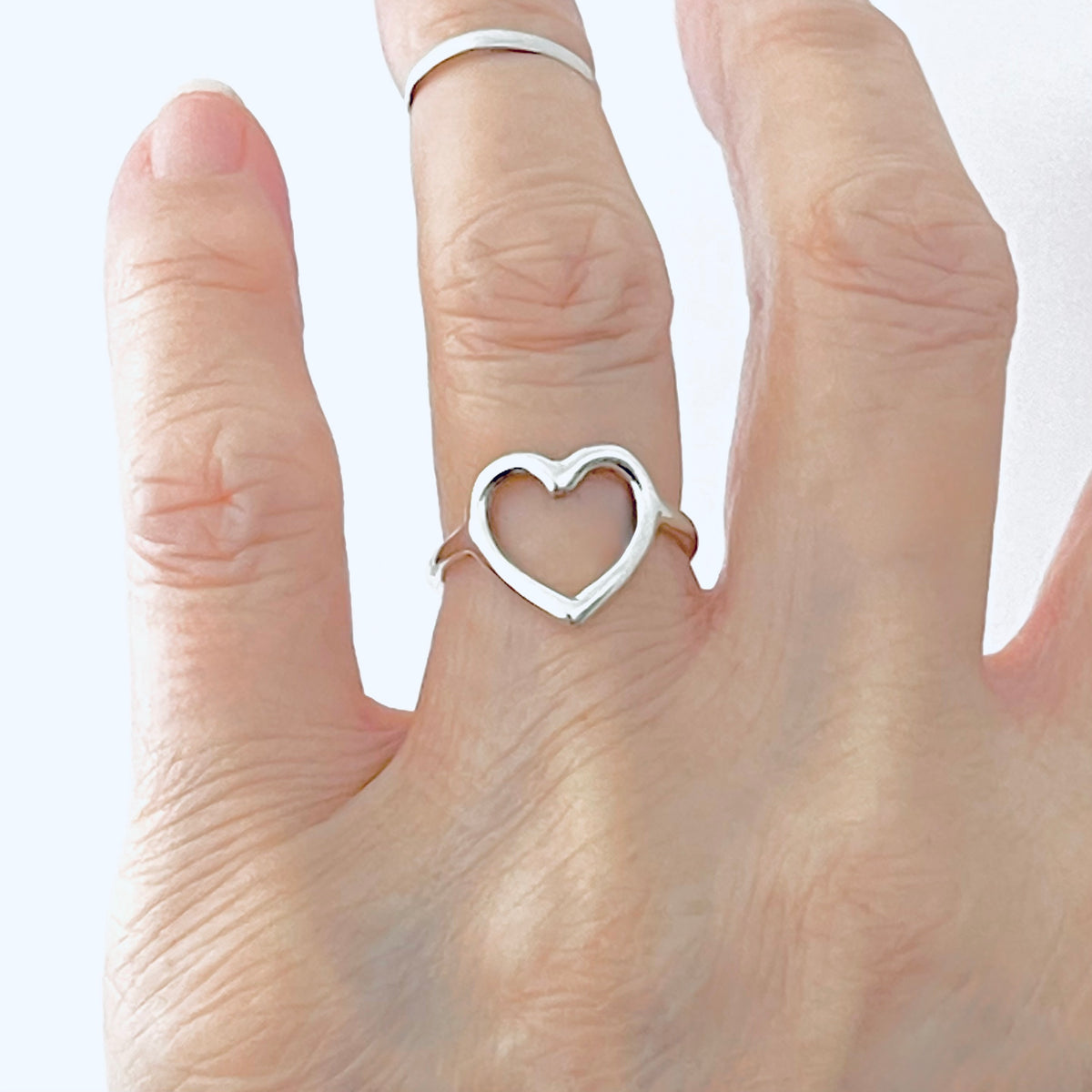 Sterling Silver Open Heart Ring – Dainty Love Statement Rings