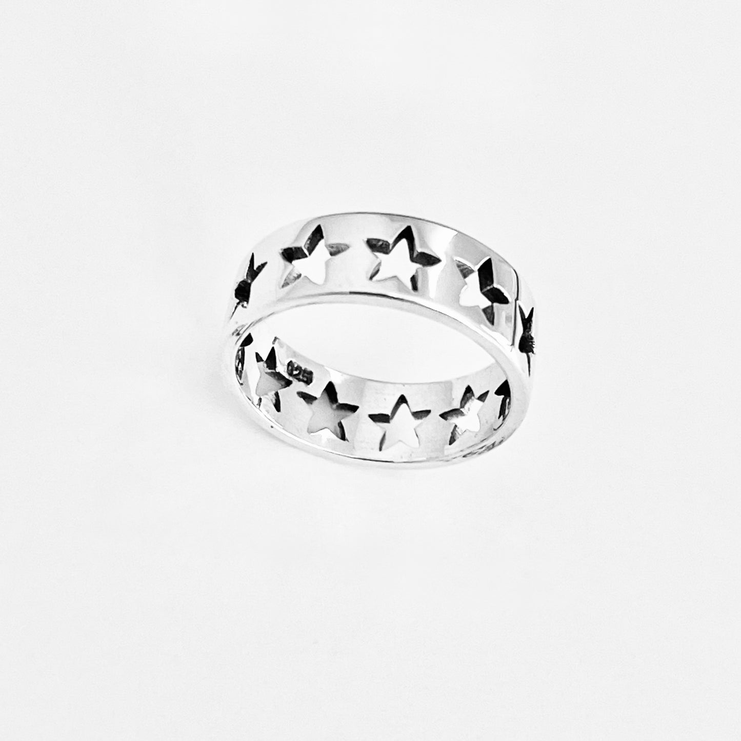 925 Sterling Silver Unisex Eternity Cut Out Star Ring, Stackable Wedding Bands, Celestial Jewelry