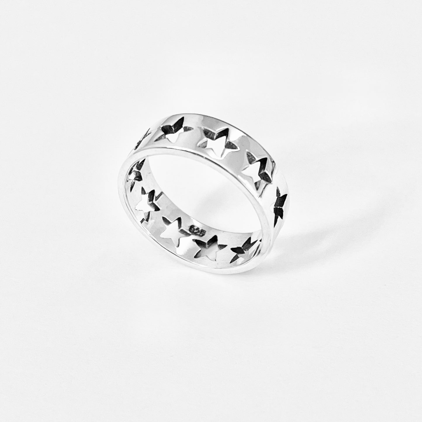 925 Sterling Silver Unisex Eternity Cut Out Star Ring, Stackable Wedding Bands, Celestial Jewelry