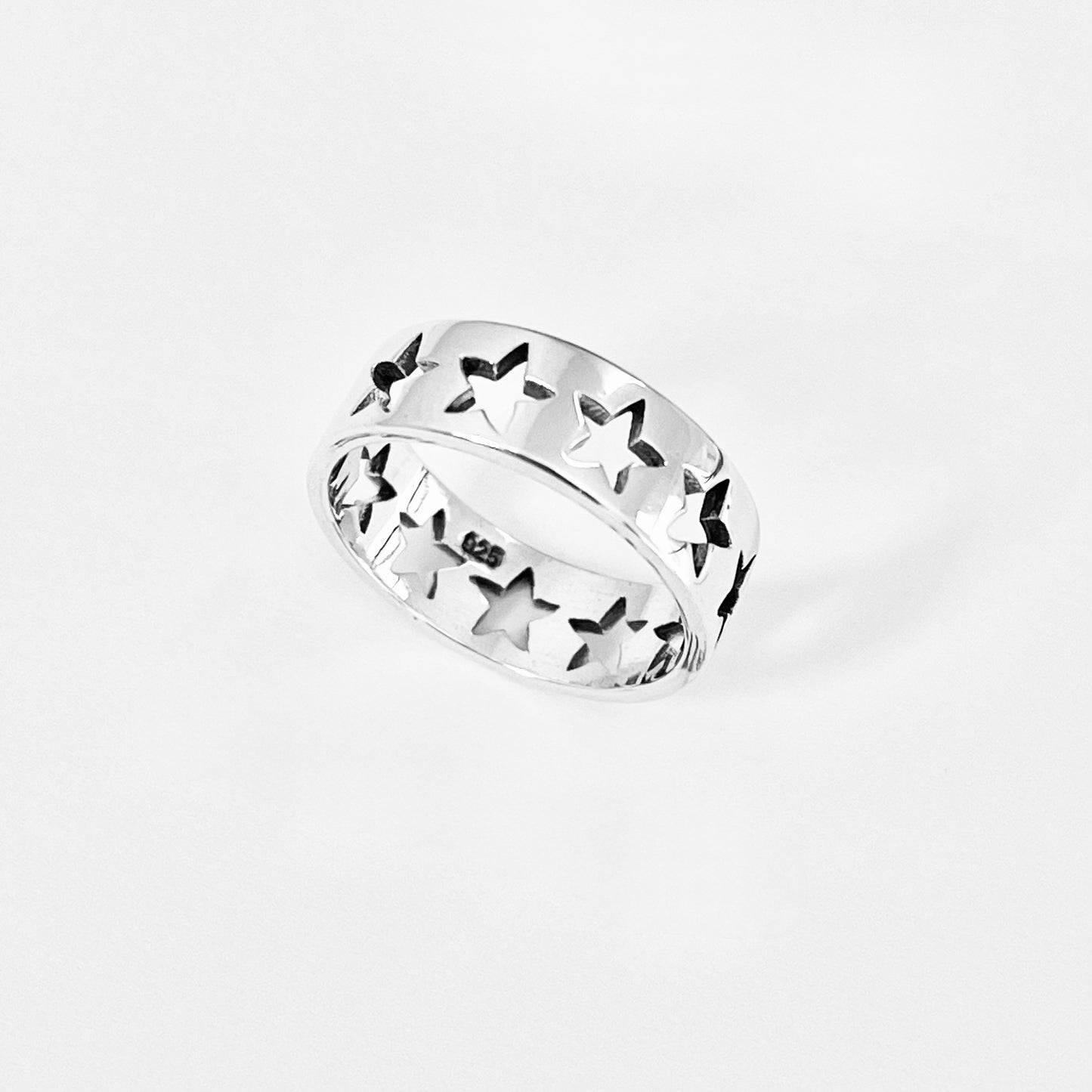 925 Sterling Silver Unisex Eternity Cut Out Star Ring, Stackable Wedding Bands, Celestial Jewelry