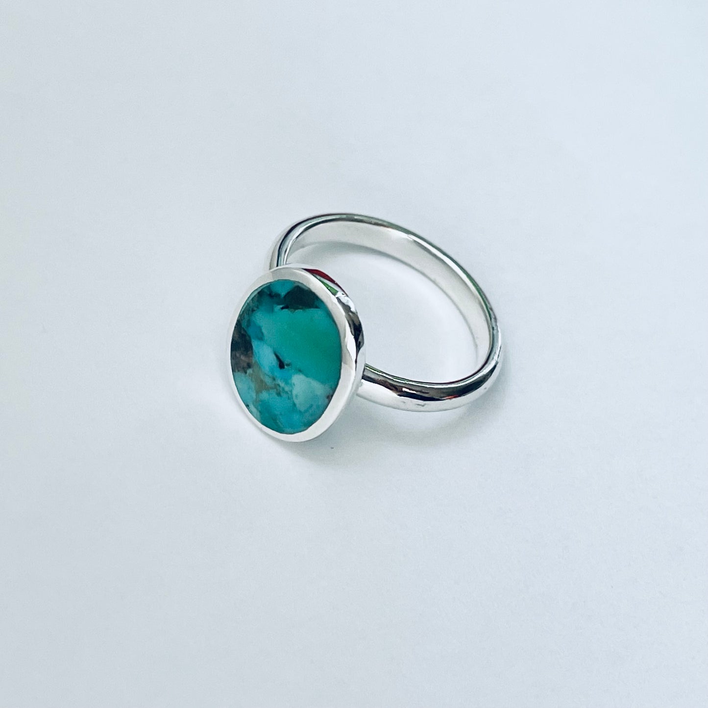 Sterling Silver Oval Solitaire Genuine Turquoise Ring, Statement Rings