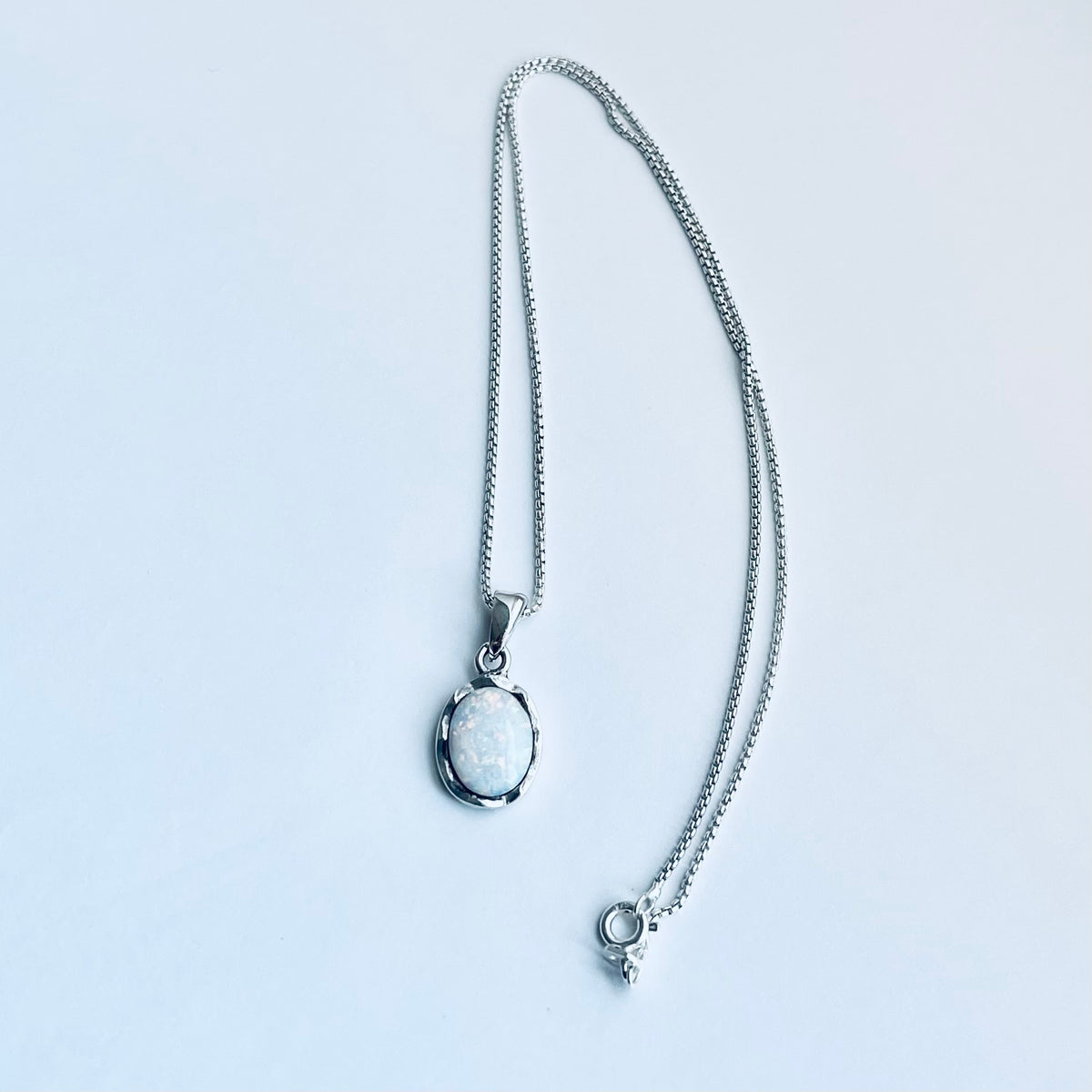 925 Sterling Silver White Lab Opal Necklace – Dainty October Birthstone Pendant Chain