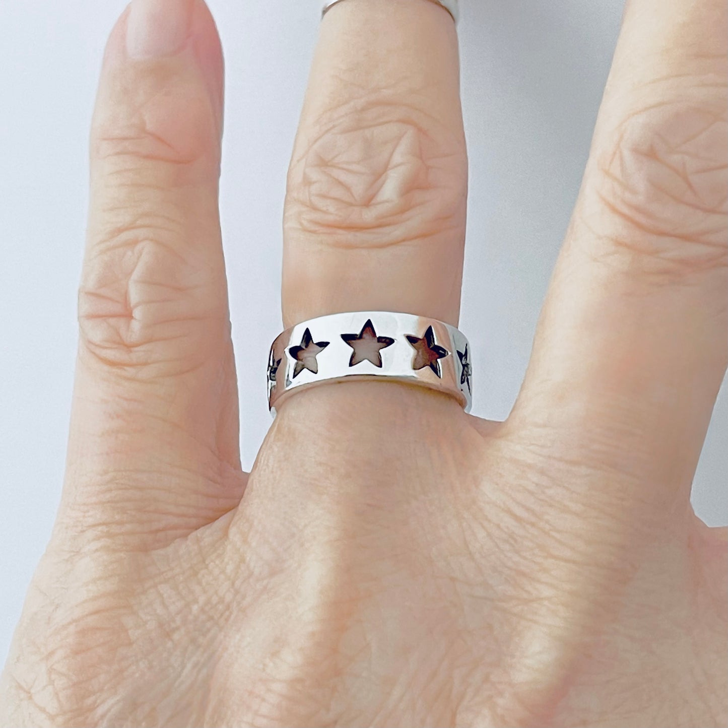 925 Sterling Silver Unisex Eternity Cut Out Star Ring, Stackable Wedding Bands, Celestial Jewelry