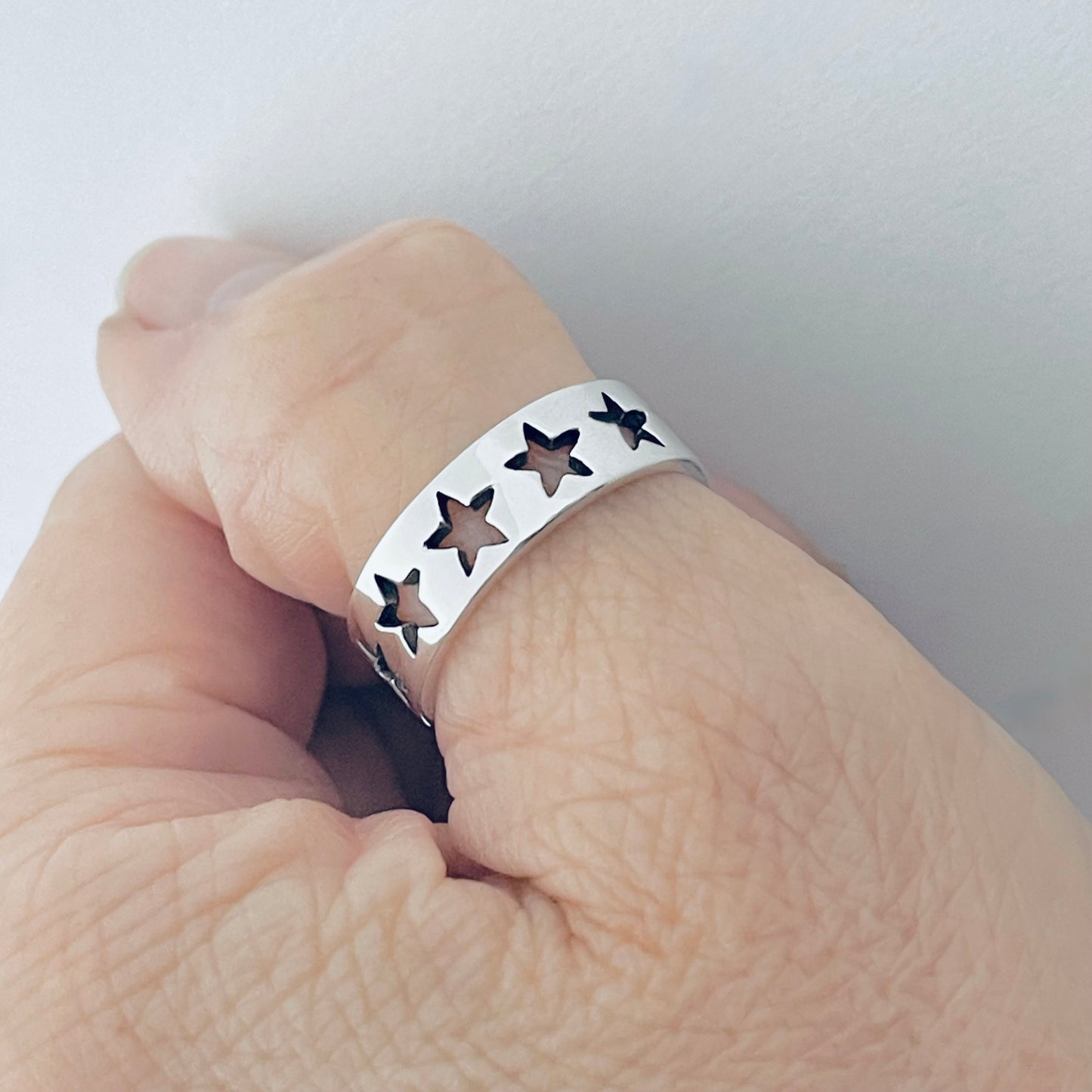 925 Sterling Silver Unisex Eternity Cut Out Star Ring, Stackable Wedding Bands, Celestial Jewelry