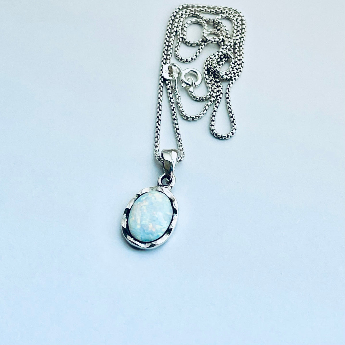 925 Sterling Silver White Lab Opal Necklace – Dainty October Birthstone Pendant Chain