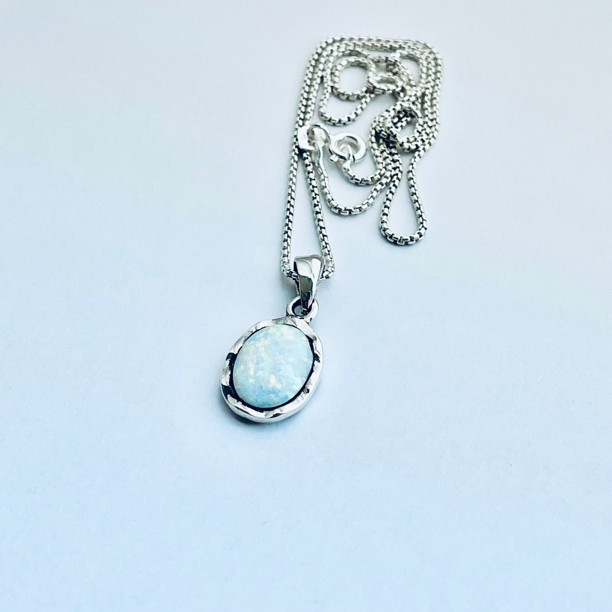 925 Sterling Silver White Lab Opal Necklace – Dainty October Birthstone Pendant Chain