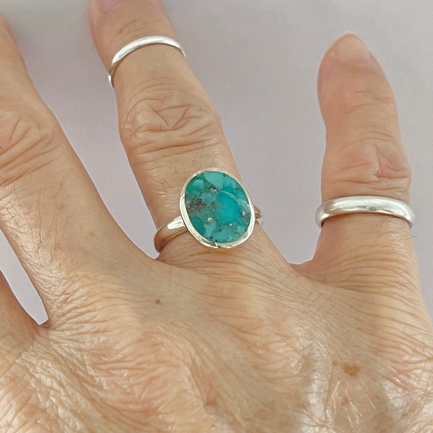 Sterling Silver Oval Solitaire Genuine Turquoise Ring, Statement Rings