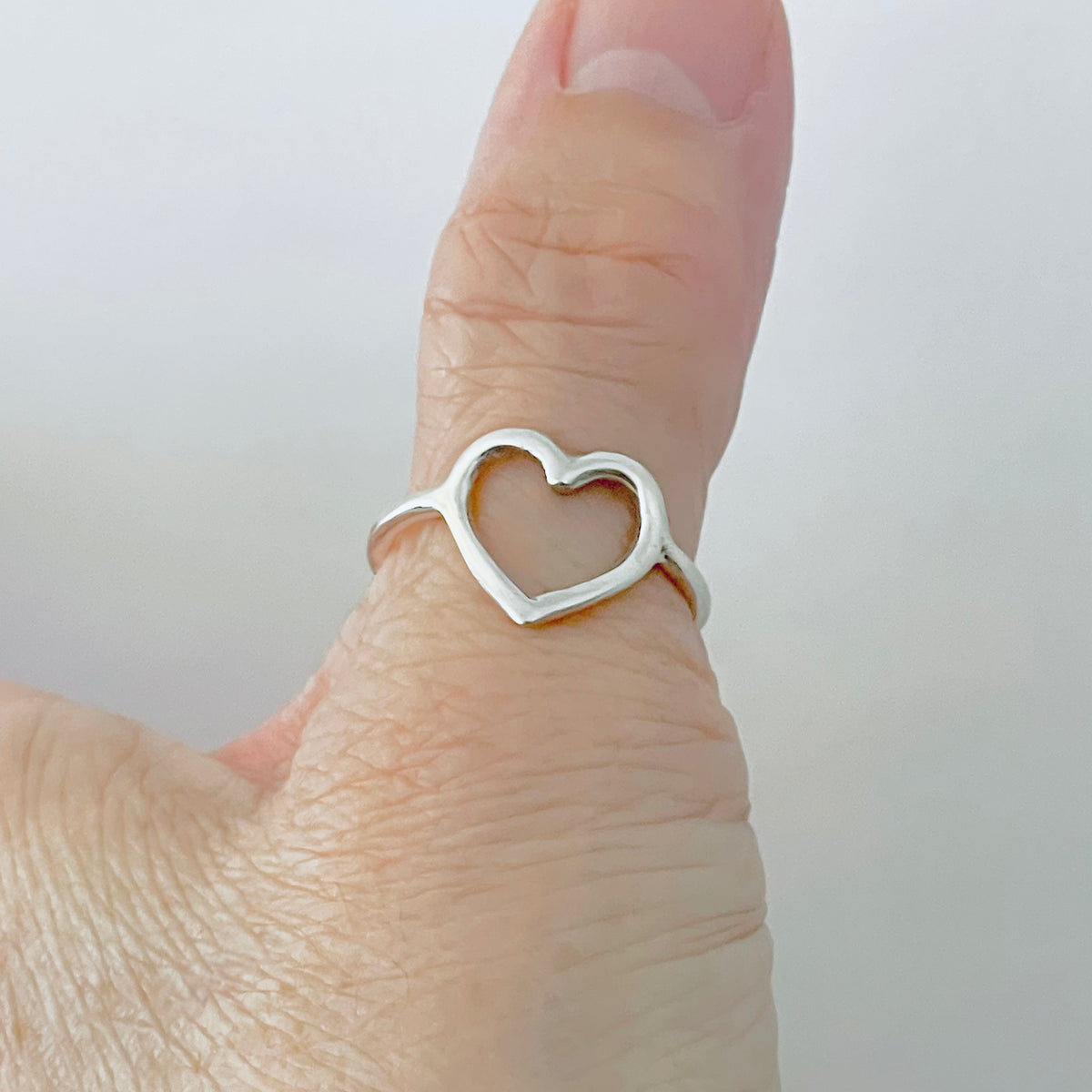 Sterling Silver Open Heart Ring – Dainty Love Statement Rings