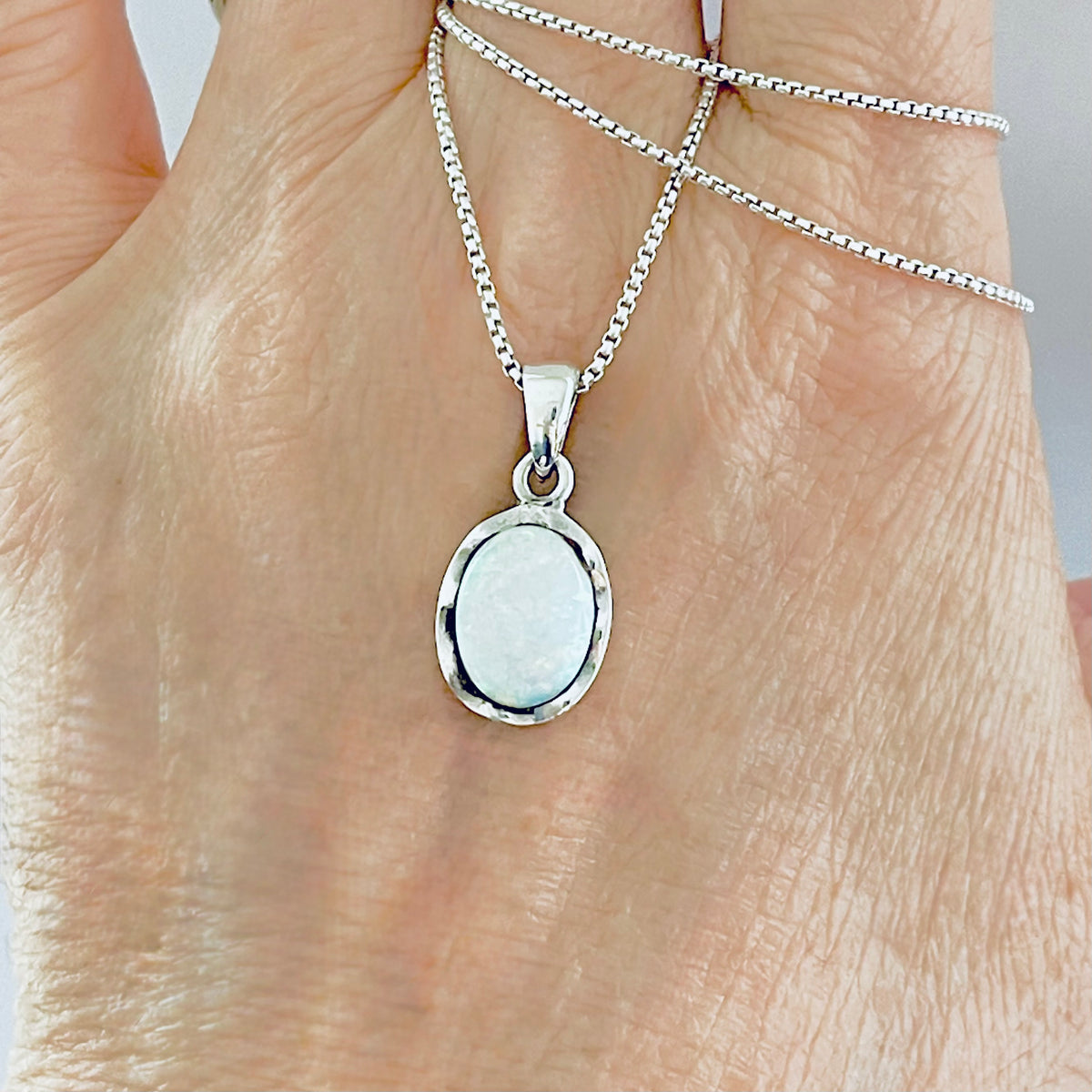 925 Sterling Silver White Lab Opal Necklace – Dainty October Birthstone Pendant Chain