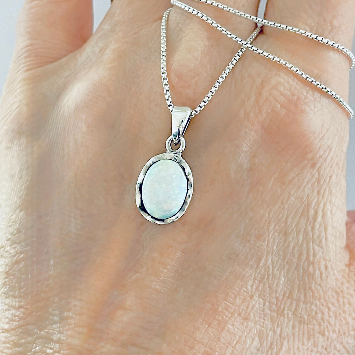 925 Sterling Silver White Lab Opal Necklace – Dainty October Birthstone Pendant Chain