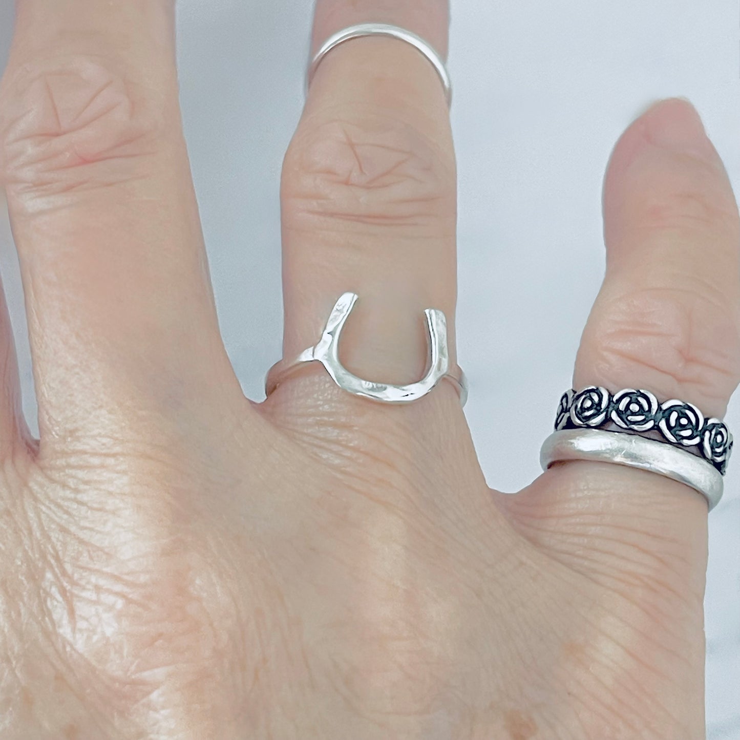 Sterling Silver Hammered Horseshoe Ring, Good Luck Jewelry, Horse Rings