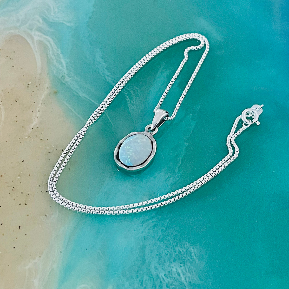 925 Sterling Silver White Lab Opal Necklace – Dainty October Birthstone Pendant Chain
