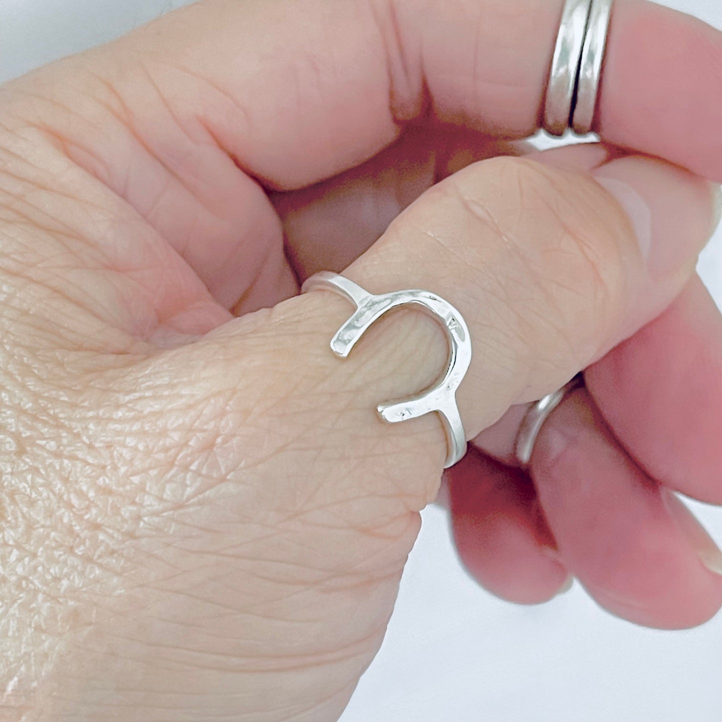 Sterling Silver Hammered Horseshoe Ring, Good Luck Jewelry, Horse Rings