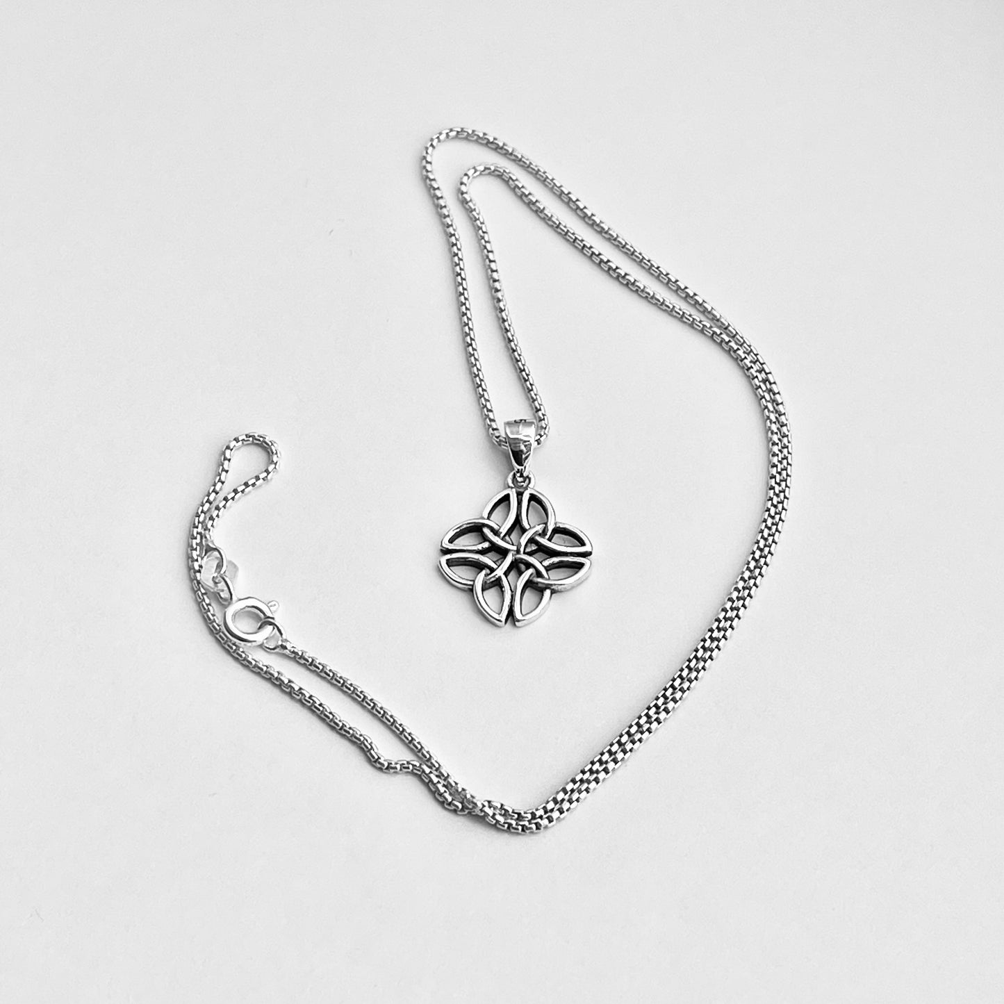 Sterling Silver Quadruple Triquetra Necklace, Celtic Knots Necklace, Trinity Silver Necklace