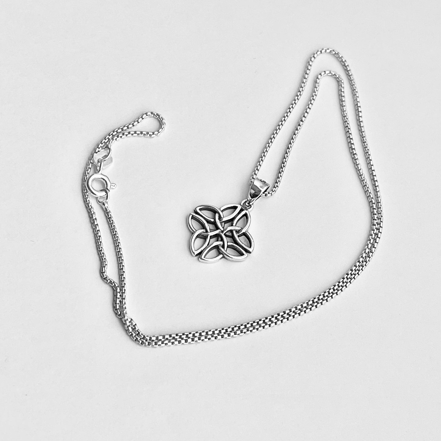 Sterling Silver Quadruple Triquetra Necklace, Celtic Knots Necklace, Trinity Silver Necklace