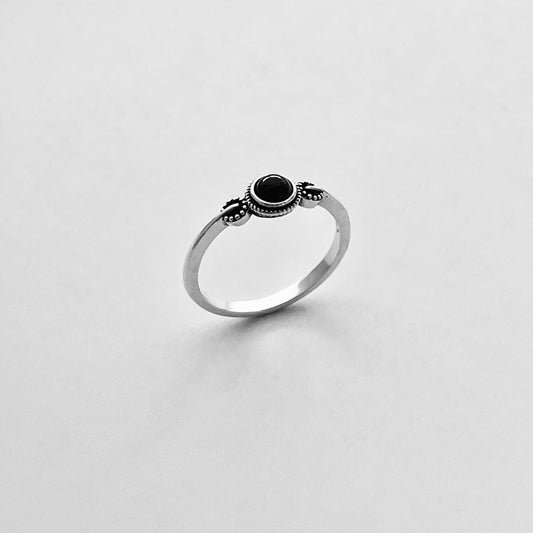 Sterling Silver Minimalist Bali Style Black Onyx Ring, Stone Silver Rings