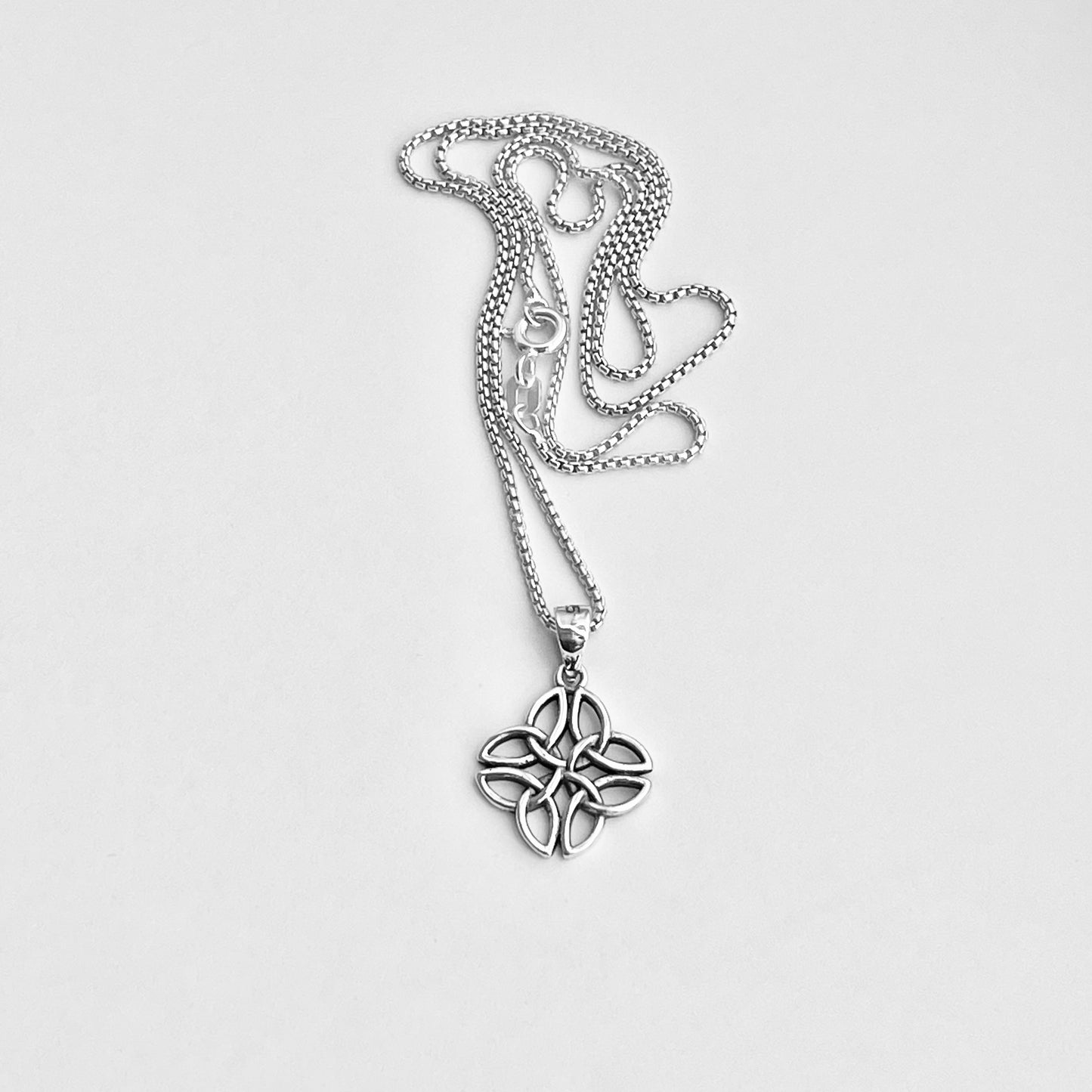 Sterling Silver Quadruple Triquetra Necklace, Celtic Knots Necklace, Trinity Silver Necklace