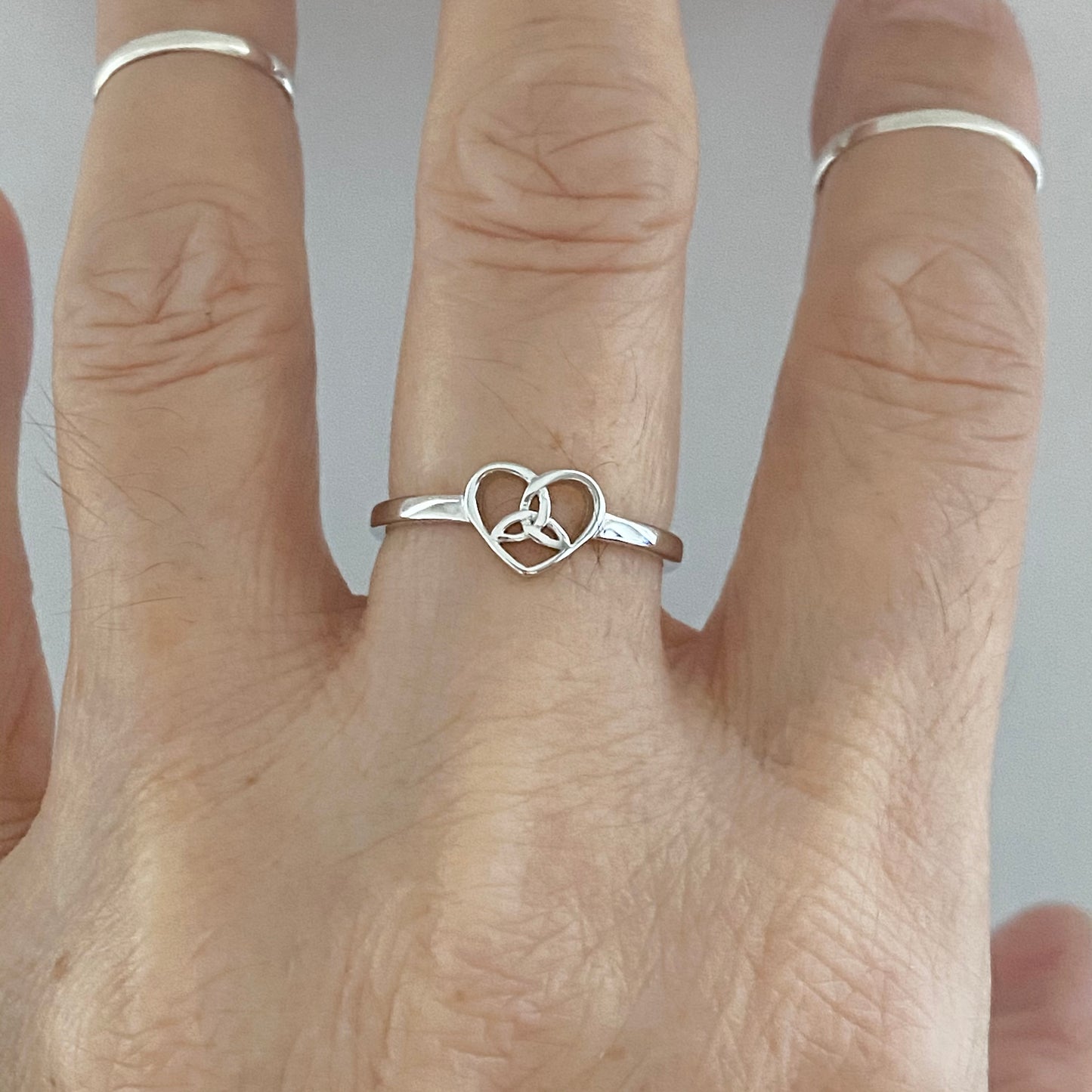 Sterling Silver Small Triquetra Heart Ring, Minimalist Trinity Celtic Rings