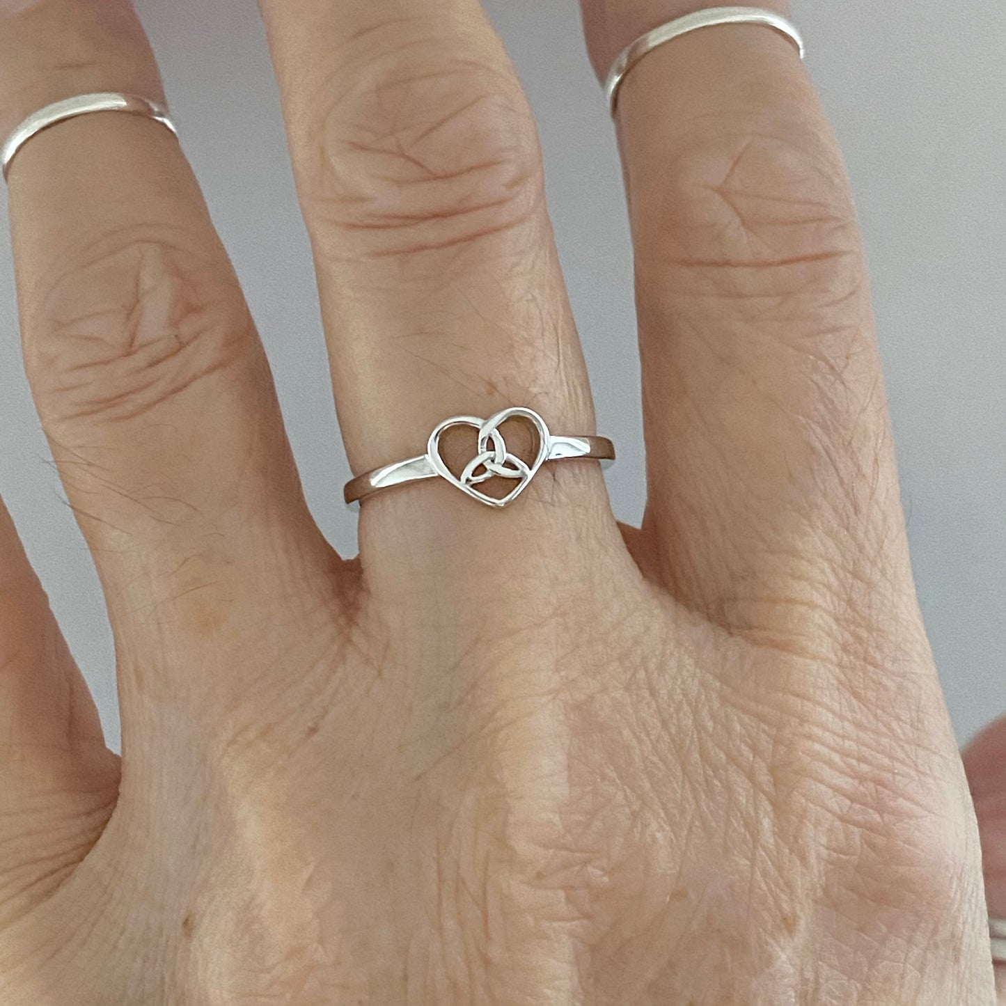 Sterling Silver Small Triquetra Heart Ring, Minimalist Trinity Celtic Rings