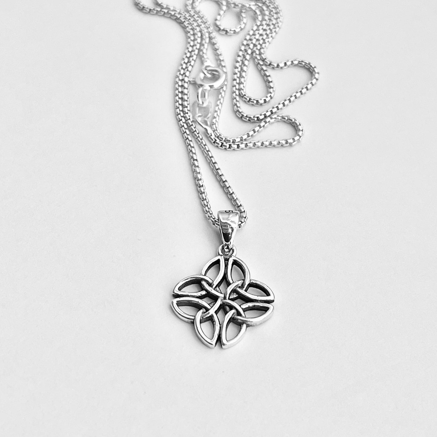 Sterling Silver Quadruple Triquetra Necklace, Celtic Knots Necklace, Trinity Silver Necklace