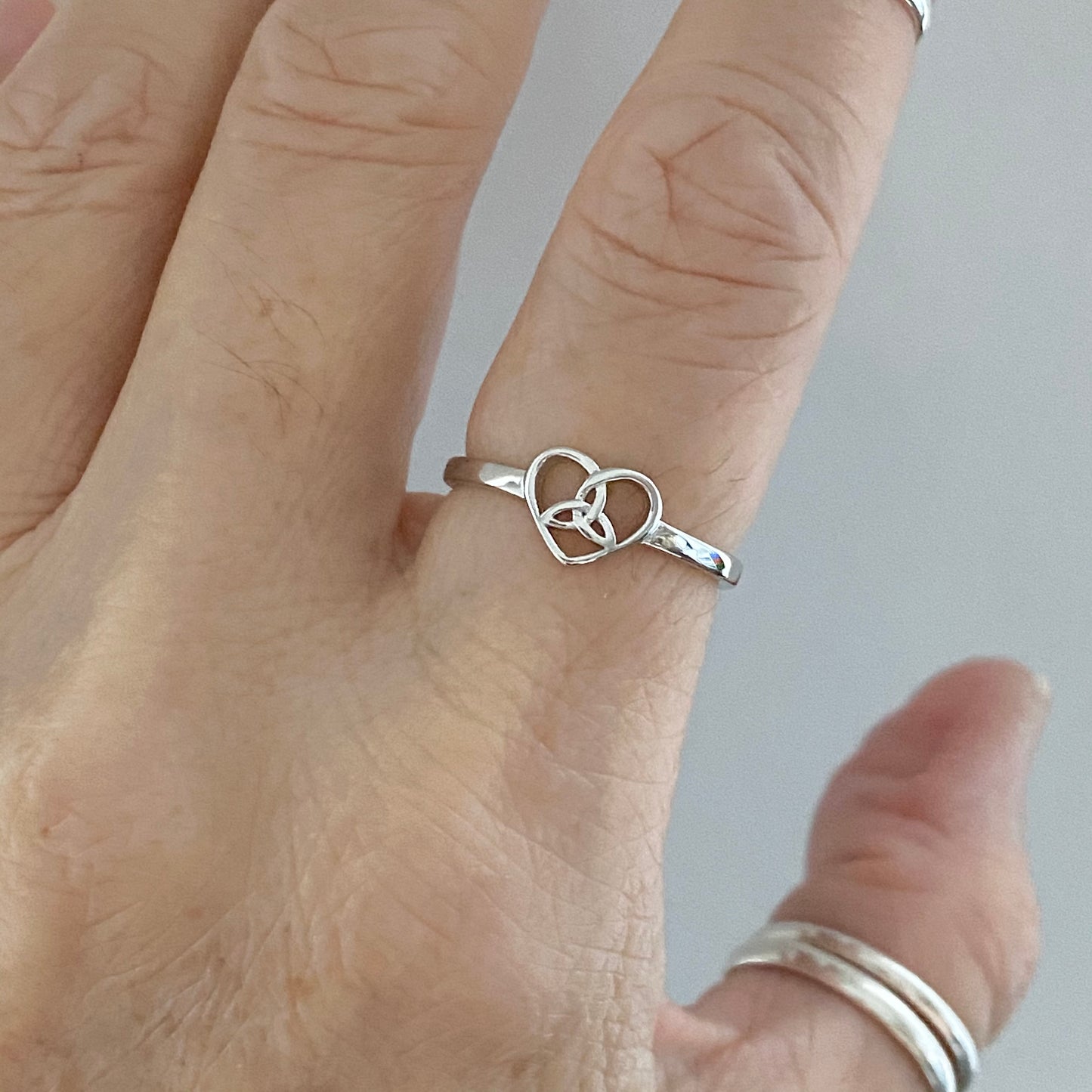 Sterling Silver Small Triquetra Heart Ring, Minimalist Trinity Celtic Rings