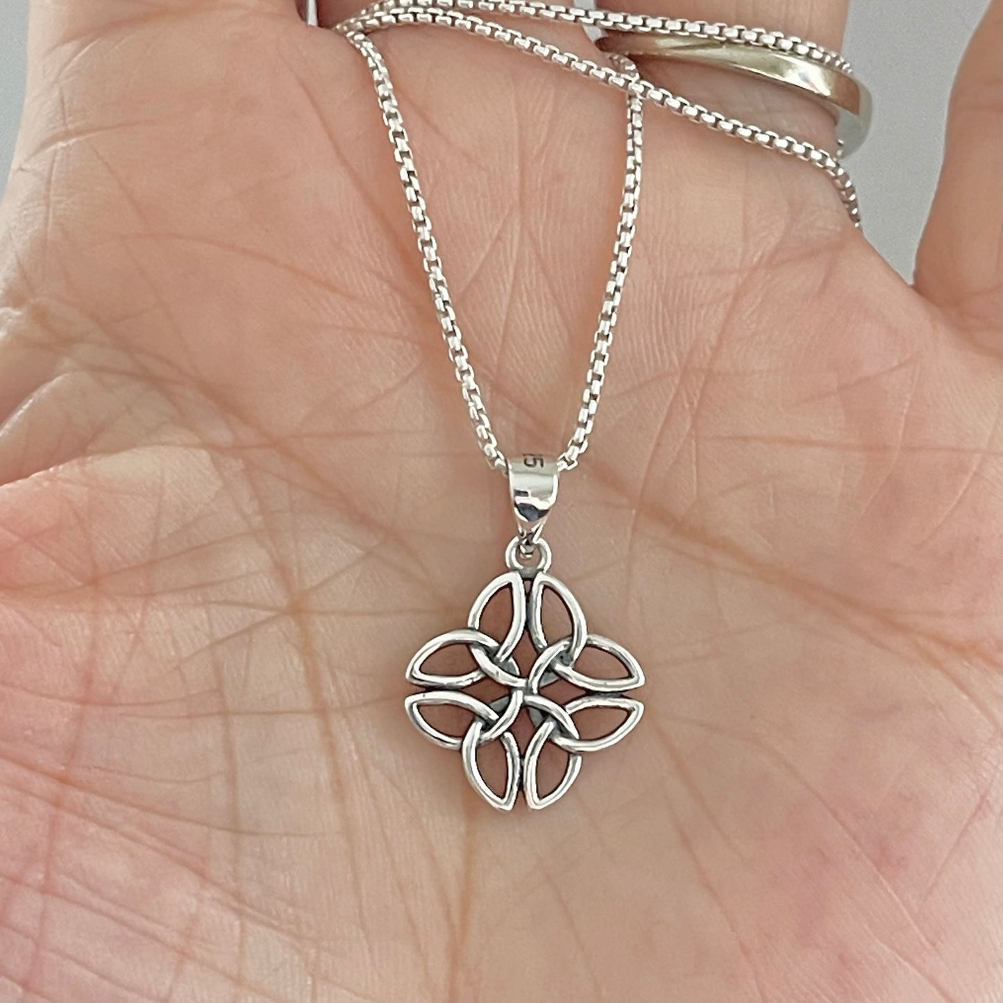 Sterling Silver Quadruple Triquetra Necklace, Celtic Knots Necklace, Trinity Silver Necklace