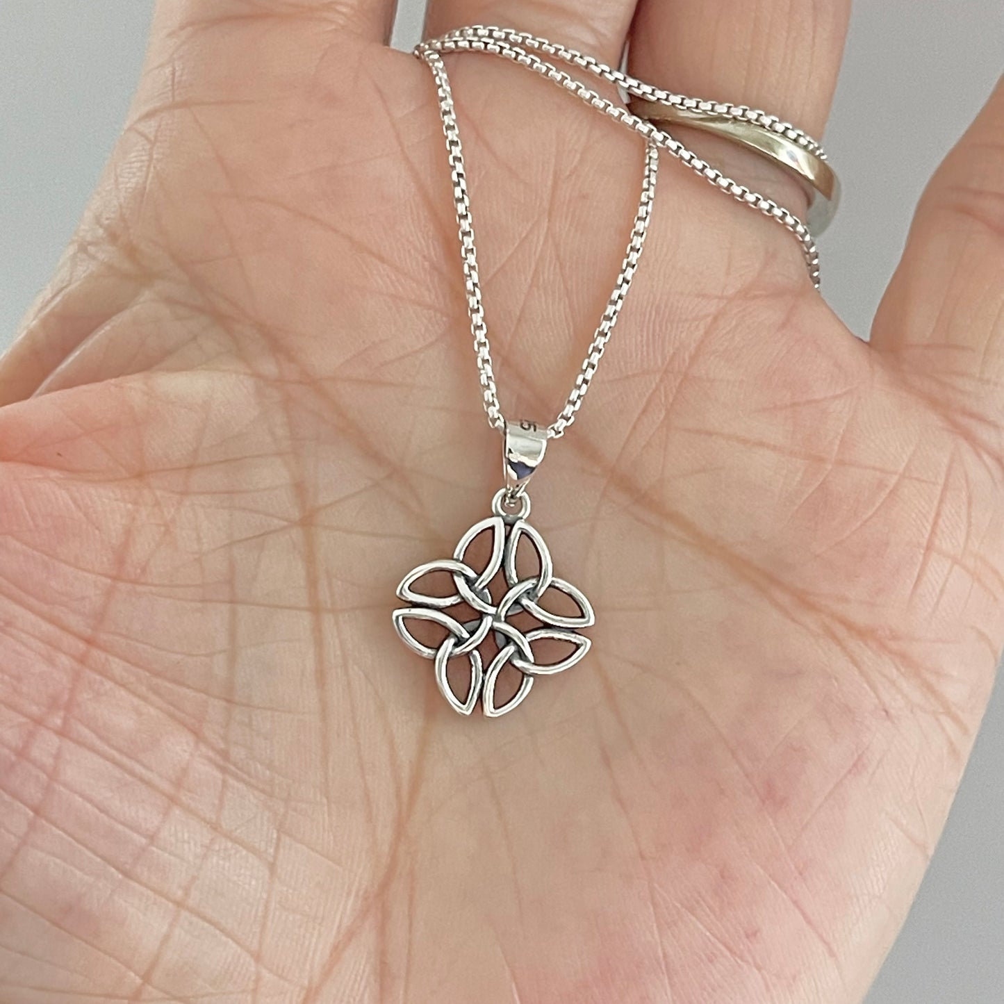 Sterling Silver Quadruple Triquetra Necklace, Celtic Knots Necklace, Trinity Silver Necklace