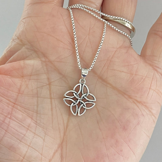 Sterling Silver Quadruple Triquetra Necklace, Celtic Knots Necklace, Trinity Silver Necklace